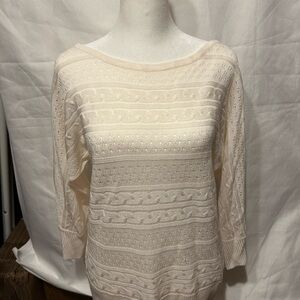 New York & Company Cream Textured Knit Sweater